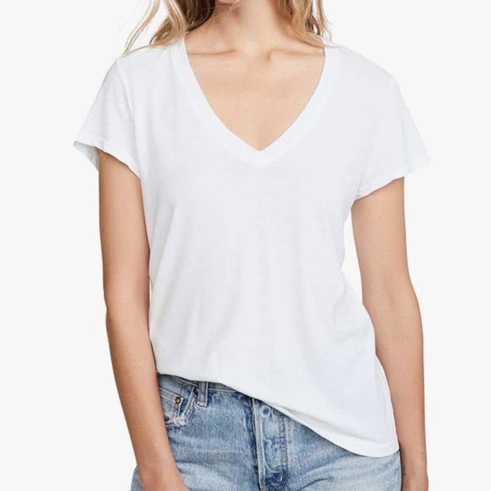 Splendid White Short Sleeve V-Neck Tee